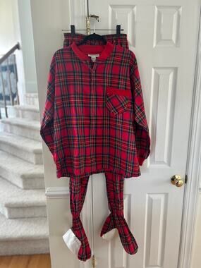 Vermont Country Store Red Plaid Flannel Footie Pajama Set